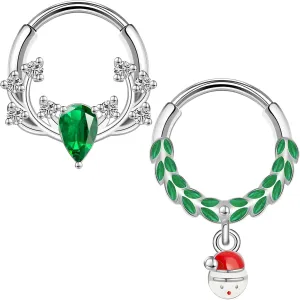 BodyAce Christmas Nose Rings Septum Hoops, 16g Daith Earrings Conch Piercing Tragus Jewelry, Surgical Steel Septum Ring for Women Christmas Nose Hoop