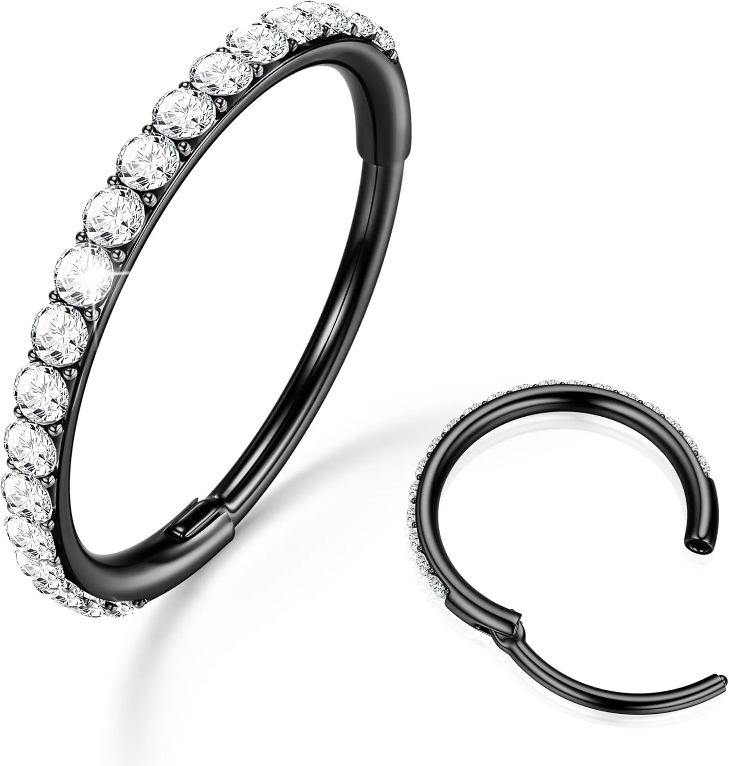 BodyBonita Clear CZ Nose Rings Hoop - 316L Surgical Steel Body Piercing Hoop Clicker 20G/18G/16G Earrings Jewelry Cartilage Helix Rook Tragus Conch Daith Ring 6/7/8/9/10/11/12mm - Gold/Silver/Black