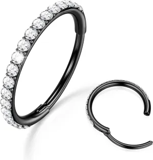 BodyBonita Clear CZ Nose Rings Hoop - 316L Surgical Steel Body Piercing Hoop Clicker 20G/18G/16G Earrings Jewelry Cartilage Helix Rook Tragus Conch Daith Ring 6/7/8/9/10/11/12mm - Gold/Silver/Black