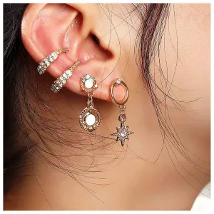 Bohemian Cz Northstar Dangle Earrings Crystal Ear Cuff Earrings Rhinestone Circle Earrings Round Circle Stud Earrings Set Jewelry for Women and Girls