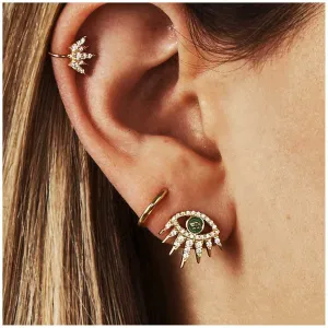 Bohemian Paved Evil Eye Stud Earrings Crystal Crown Ear Cuff Earrings Gold Circle Hoop Earrings Rhinestone Eye Earrings Set Jewelry for Women and Girls 3 Piece