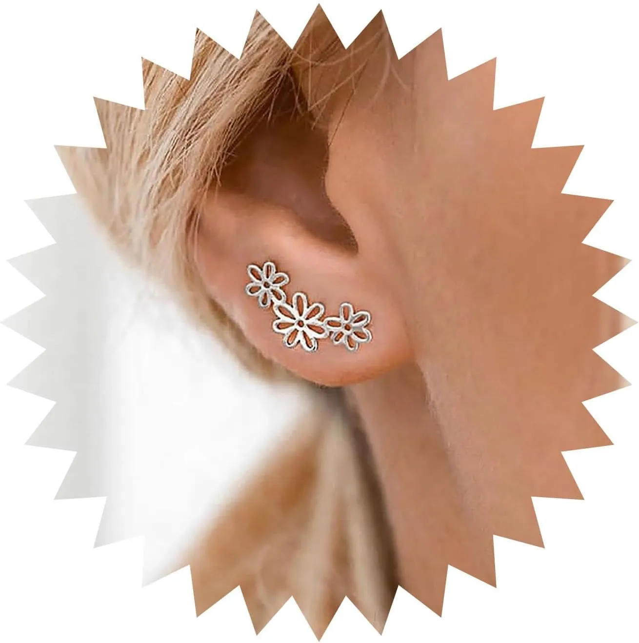 Boho Hollow Flower Ear Climber Earrings Gold Flower Crawler Earrings Tiny Filigree Flower Stud Earrings Minimalist Flower Earrings Jewelry for Women