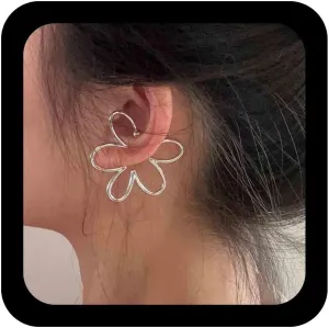 Boho Hollow Flower Ear Cuff Earrings Silver Hollow Flower Earrings Large Flower Wrap Earrings Minimalist Flower Non Piercing Earrings Jewelry for Women