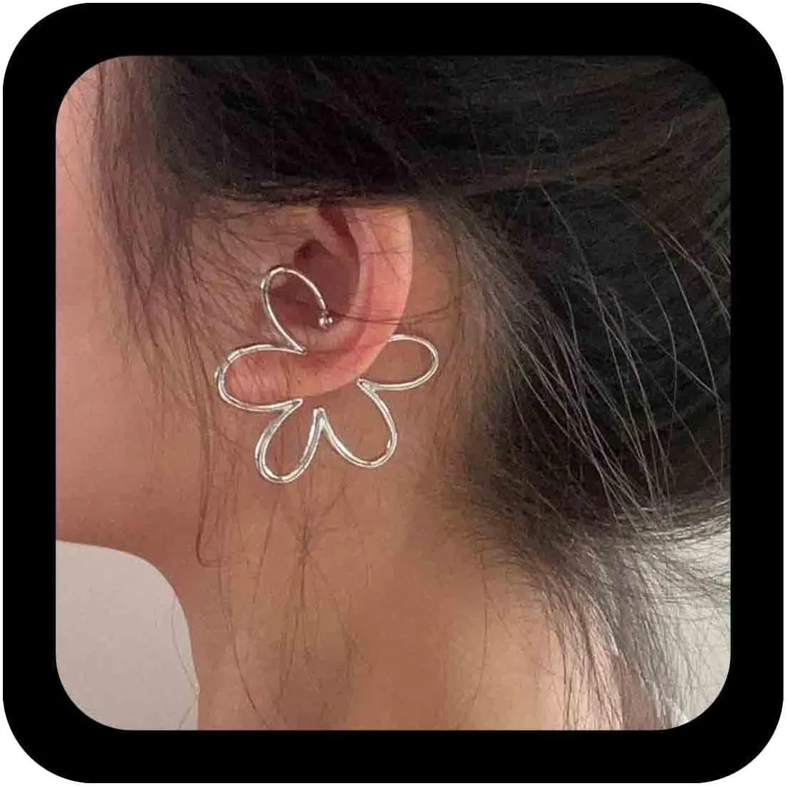 Boho Hollow Flower Ear Cuff Earrings Silver Hollow Flower Earrings Large Flower Wrap Earrings Minimalist Flower Non Piercing Earrings Jewelry for Women