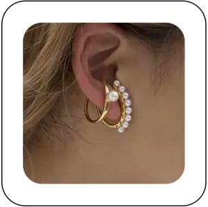 Boho Pearl Hoop Earrings Gold Pearl Huggie Earrings Pearl C Shape Earrings Vintage Circle Pearl Studs Earrings Jewelry for Women