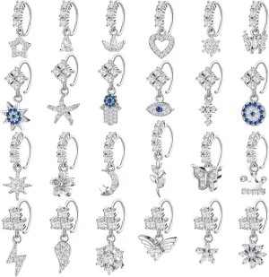 Bonuci 24 Pcs Dangle Nose Rings Hoops 20g Heart Star Moon Flower Cute Nose Piercing Hoop Jewelry Cartilage Earring for Women