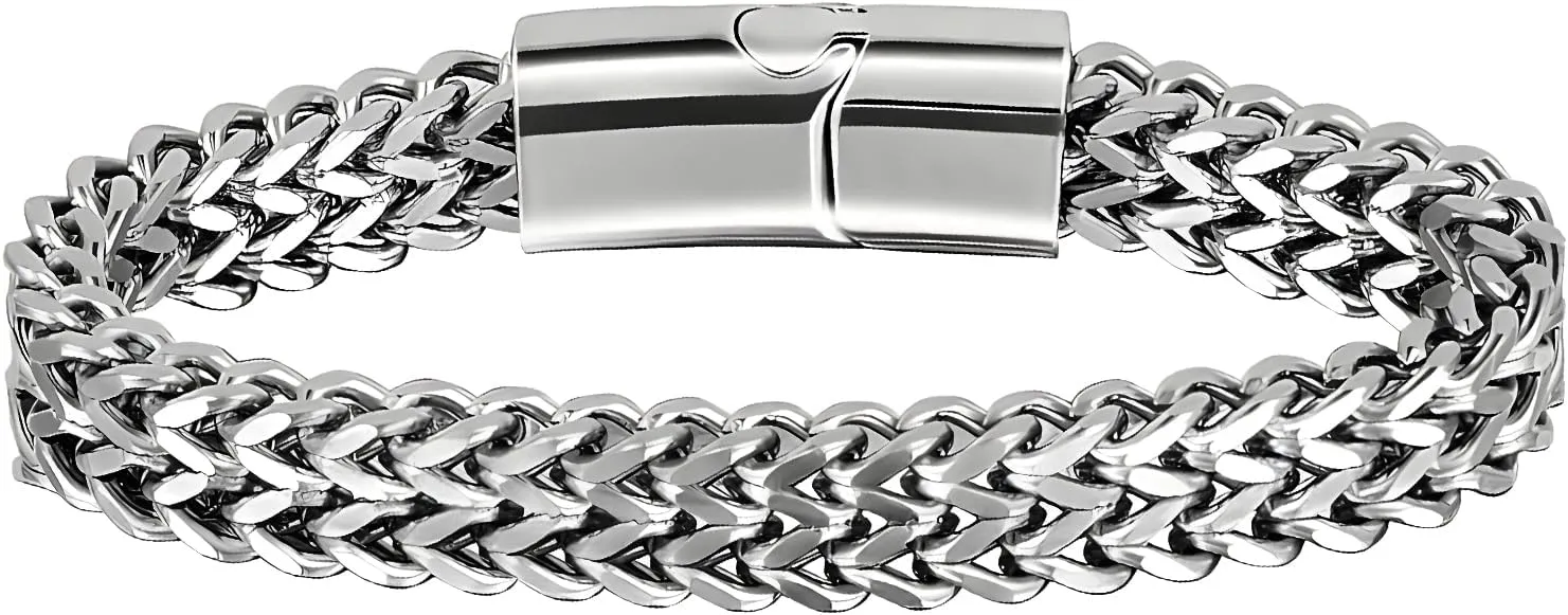 Bracelets for Men Stainless Steel Bracelet 6.5 mm Width Franco Chain Fashion Cool Link Chain Bracelet for Father Son Friend - Silver Black