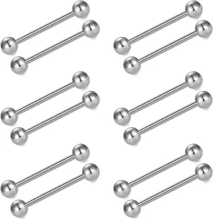 Briana Williams 14G Straight Barbell Tongue Rings for Women Stainless Steel Tongue Piercing Jewelry 12-18mm Bar Length for Nipple Rings Nipplerings Piercing