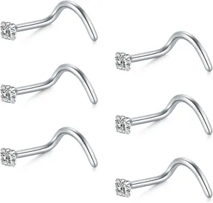 Briana Williams 20G Nose Screw Studs - Surgical Steel Nose Rings, 1.5mm, 2mm, 2.5mm CZ Inlaid Opal Nostril Piercing Jewelry