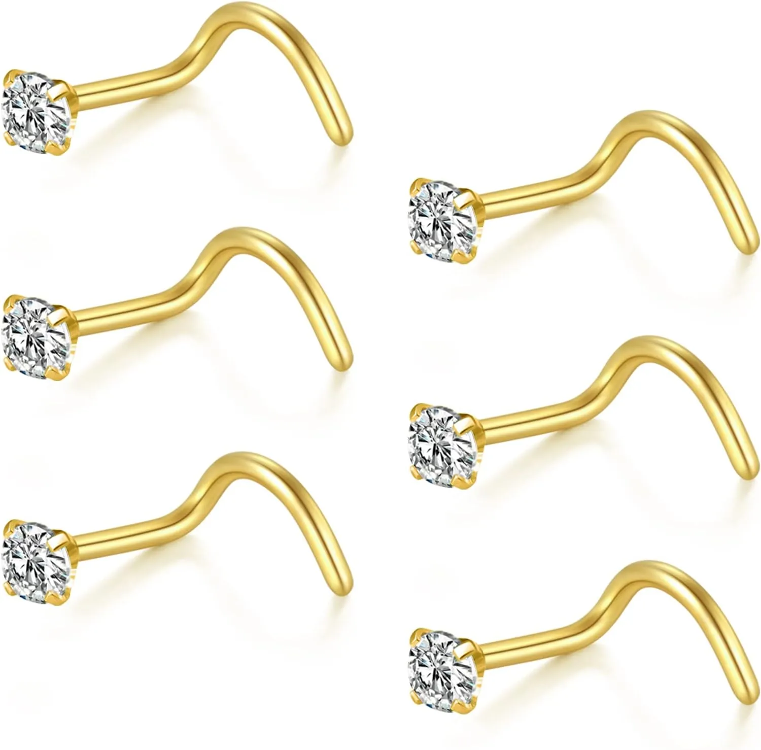 Briana Williams 20G Nose Screw Studs - Surgical Steel Nose Rings, 1.5mm, 2mm, 2.5mm CZ Inlaid Opal Nostril Piercing Jewelry