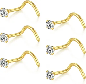 Briana Williams 20G Nose Screw Studs - Surgical Steel Nose Rings, 1.5mm, 2mm, 2.5mm CZ Inlaid Opal Nostril Piercing Jewelry