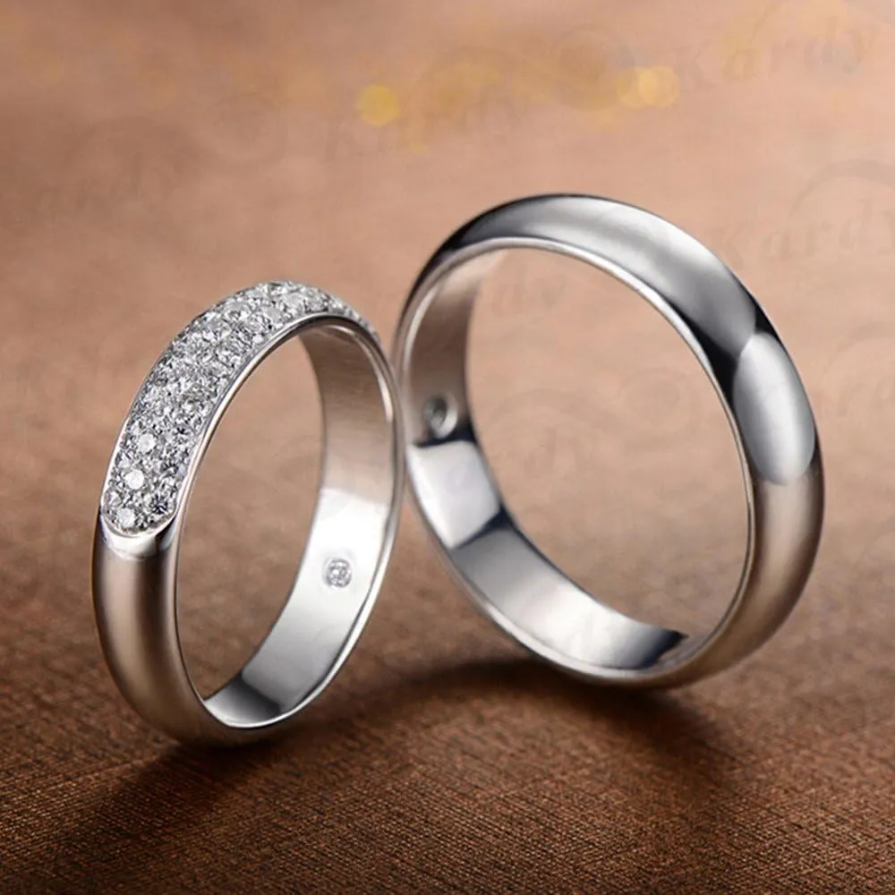 Brilliant Real Natural Diamond 14K Solid White Gold Wedding Engagement Promise Couple Band Ring Set(0.21cttw, G-H Color, VS-SI1 Clarity)