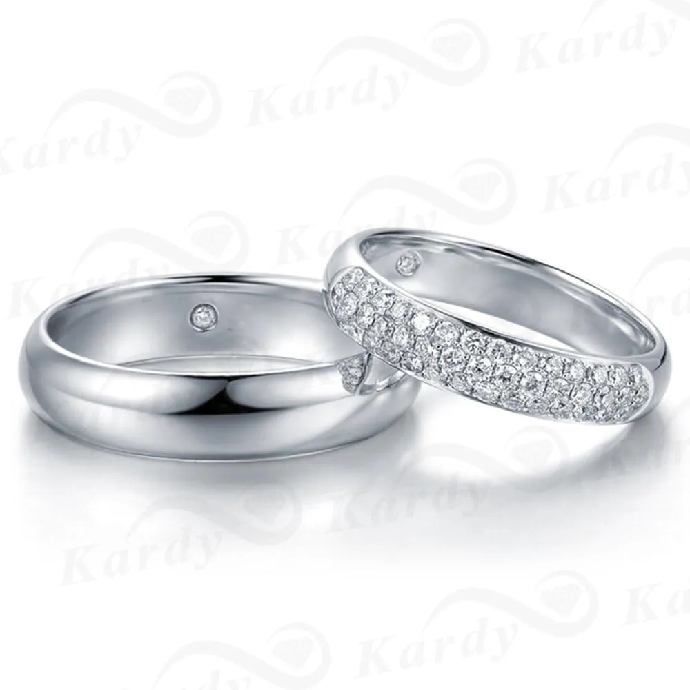 Brilliant Real Natural Diamond 14K Solid White Gold Wedding Engagement Promise Couple Band Ring Set(0.21cttw, G-H Color, VS-SI1 Clarity)