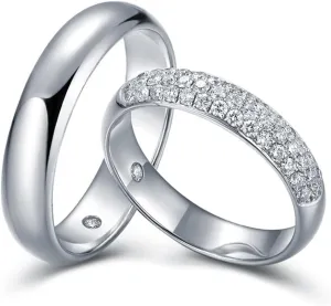 Brilliant Real Natural Diamond 14K Solid White Gold Wedding Engagement Promise Couple Band Ring Set(0.21cttw, G-H Color, VS-SI1 Clarity)