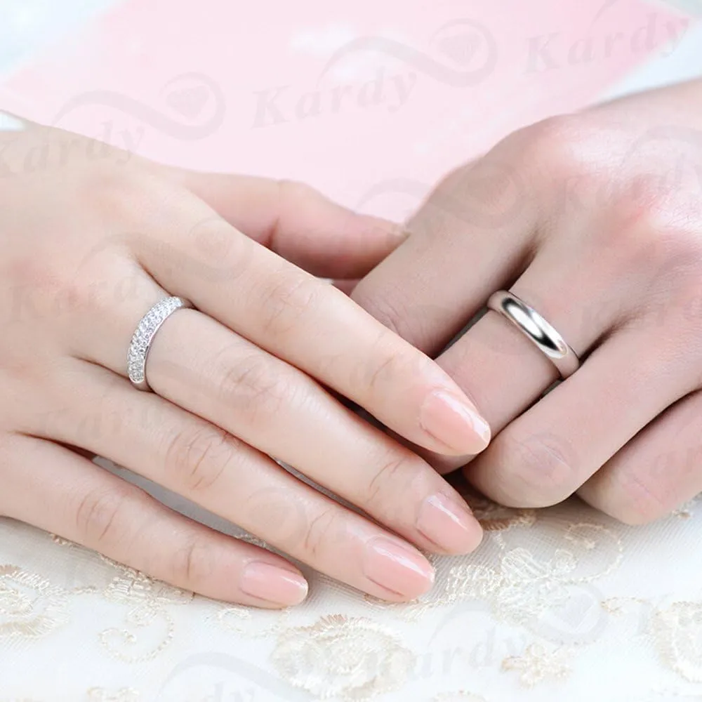 Brilliant Real Natural Diamond 14K Solid White Gold Wedding Engagement Promise Couple Band Ring Set(0.21cttw, G-H Color, VS-SI1 Clarity)