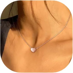 BriLove Personalized 925 Sterling Silver Dainty Small Tiny Initial Heart Pendant Choker Necklace Gift for Women Mothers Day/Valentines Day/Birthday/Christmas/Anniversary Rose-Gold-Toned