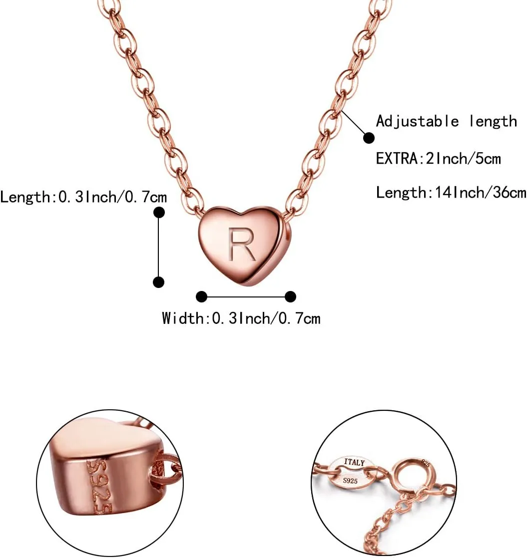 BriLove Personalized 925 Sterling Silver Dainty Small Tiny Initial Heart Pendant Choker Necklace Gift for Women Mothers Day/Valentines Day/Birthday/Christmas/Anniversary Rose-Gold-Toned