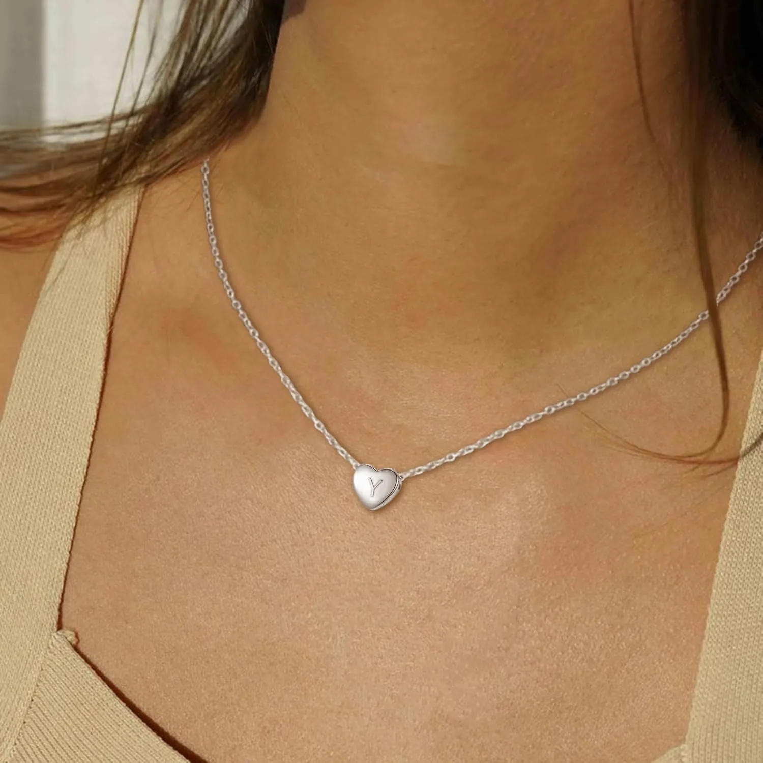 BriLove Personalized 925 Sterling Silver Dainty Small Tiny Initial Heart Pendant Choker Necklace Gift for Women Mothers Day/Valentines Day/Birthday/Christmas/Anniversary
