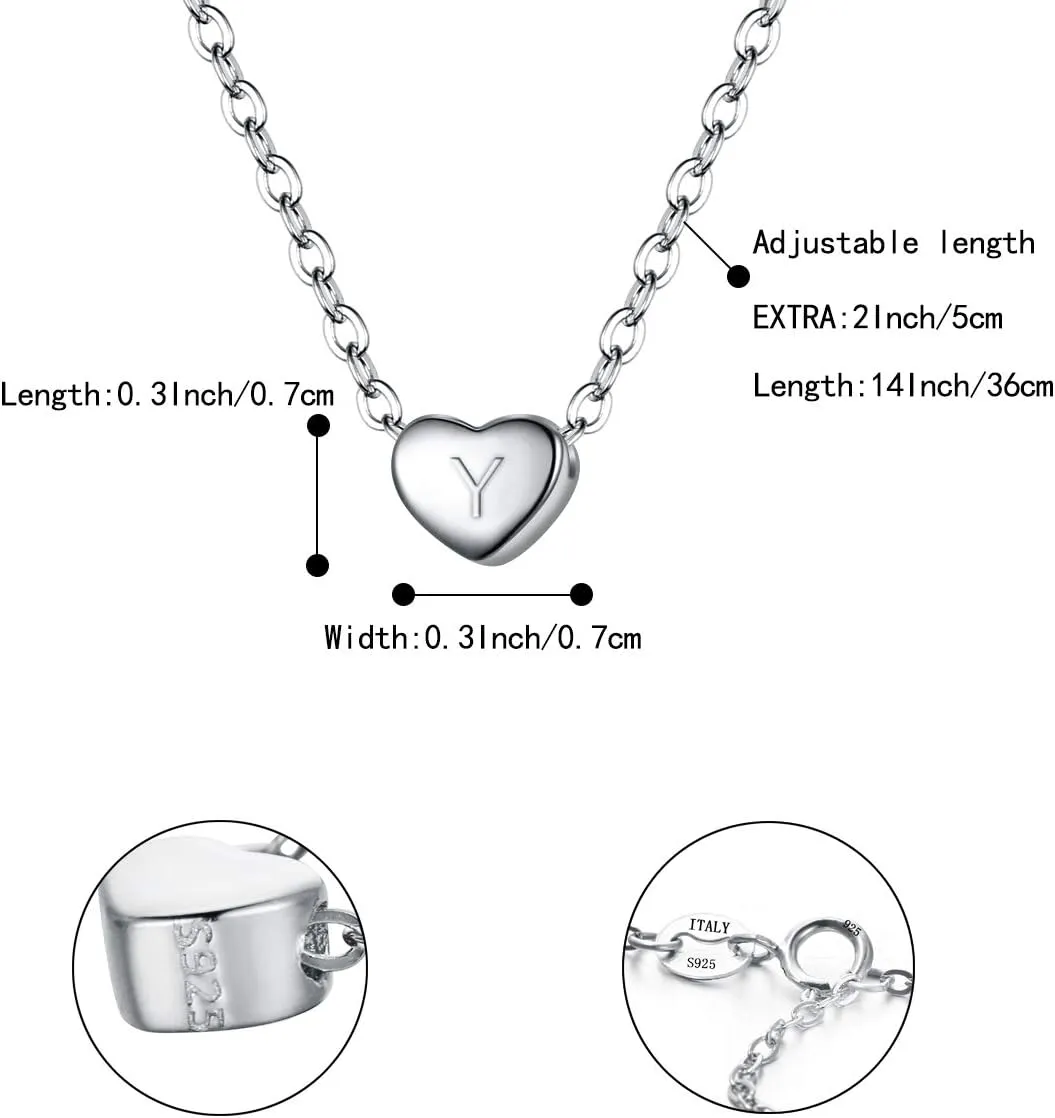 BriLove Personalized 925 Sterling Silver Dainty Small Tiny Initial Heart Pendant Choker Necklace Gift for Women Mothers Day/Valentines Day/Birthday/Christmas/Anniversary