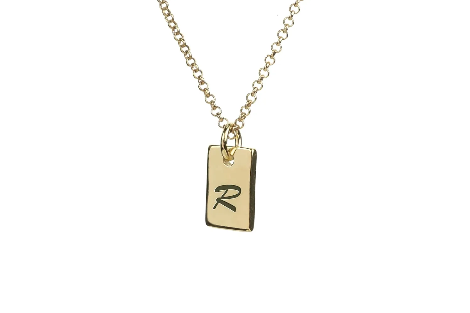 Brushed Font Letter Necklace - Rectangle Pendant Design - Personalized Engraved Jewelry - Custom Name Accessory