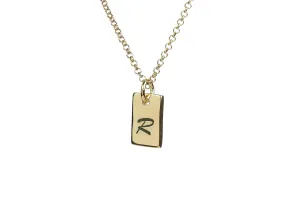 Brushed Font Letter Necklace - Rectangle Pendant Design - Personalized Engraved Jewelry - Custom Name Accessory