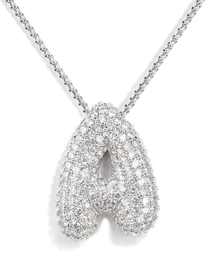 Bubble Letter Necklace, 14k Gold/Silver Balloon Initial Diamond Pendant Chain Necklace Dainty Pave Jewelry Gift for Women