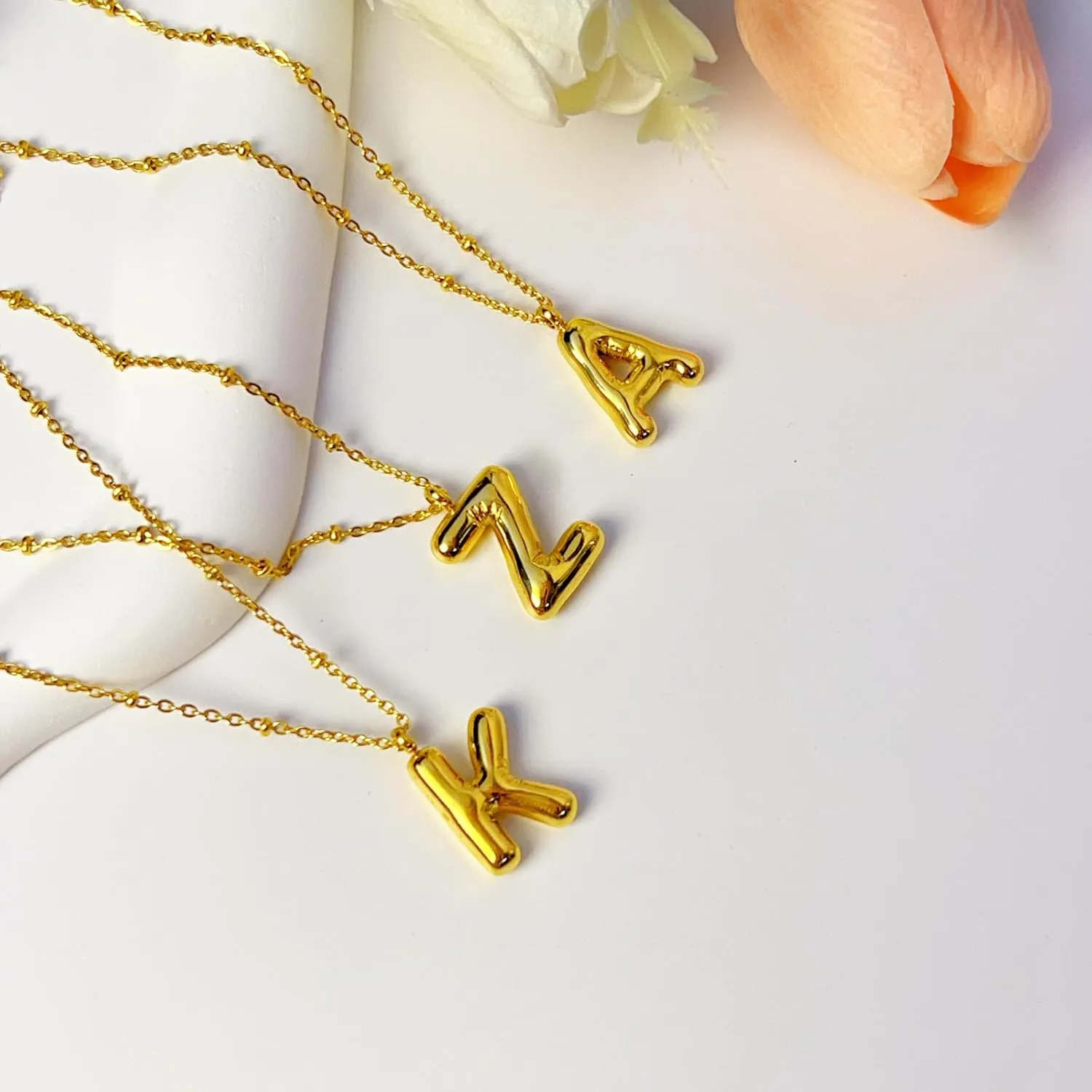 Bubble Letter Necklace Gold for Women, 18k Gold Bubble Initial Necklaces for Women Trendy Chunky Balloon Letter Bubble Name Initial Pendant Necklace Dainty Layered Gold Plated Jewelry