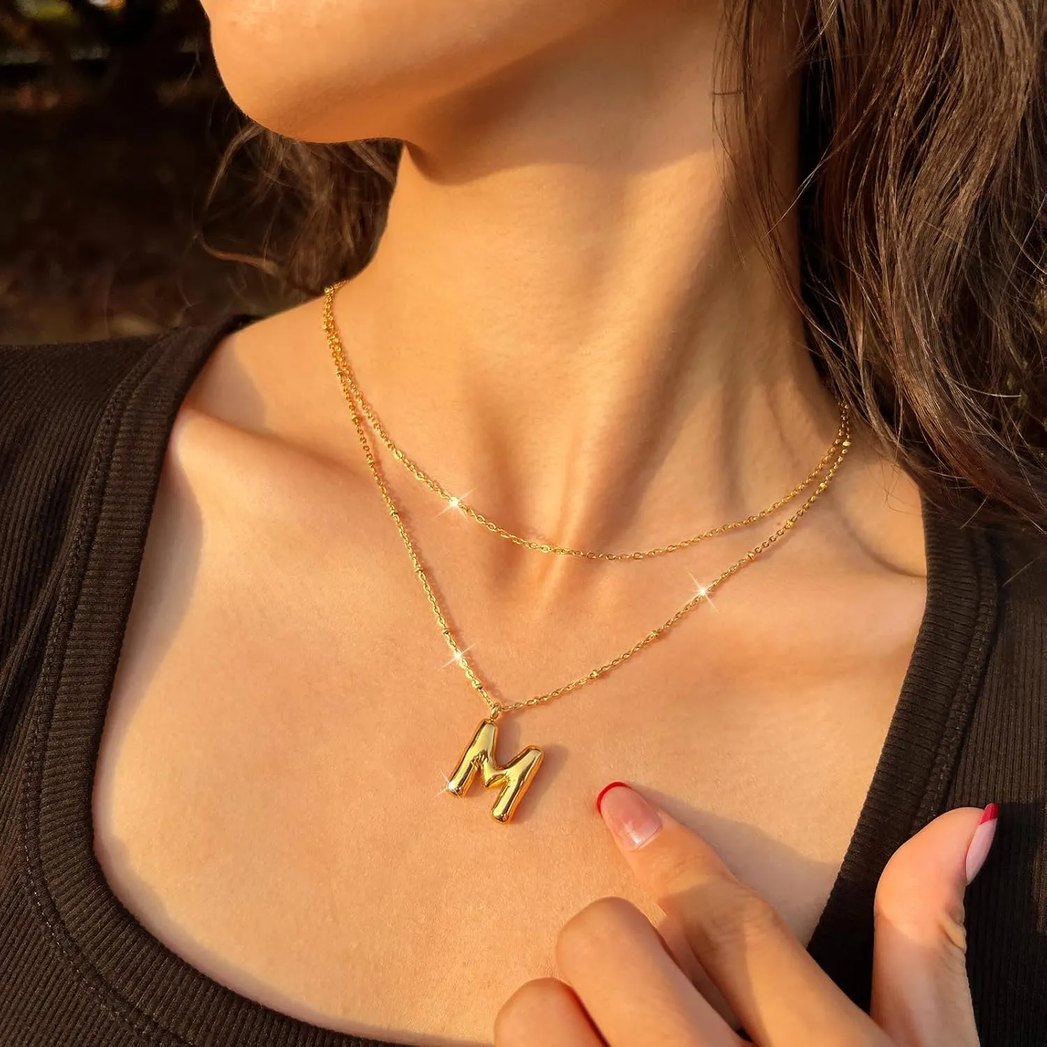 Bubble Letter Necklace Gold for Women, 18k Gold Bubble Initial Necklaces for Women Trendy Chunky Balloon Letter Bubble Name Initial Pendant Necklace Dainty Layered Gold Plated Jewelry