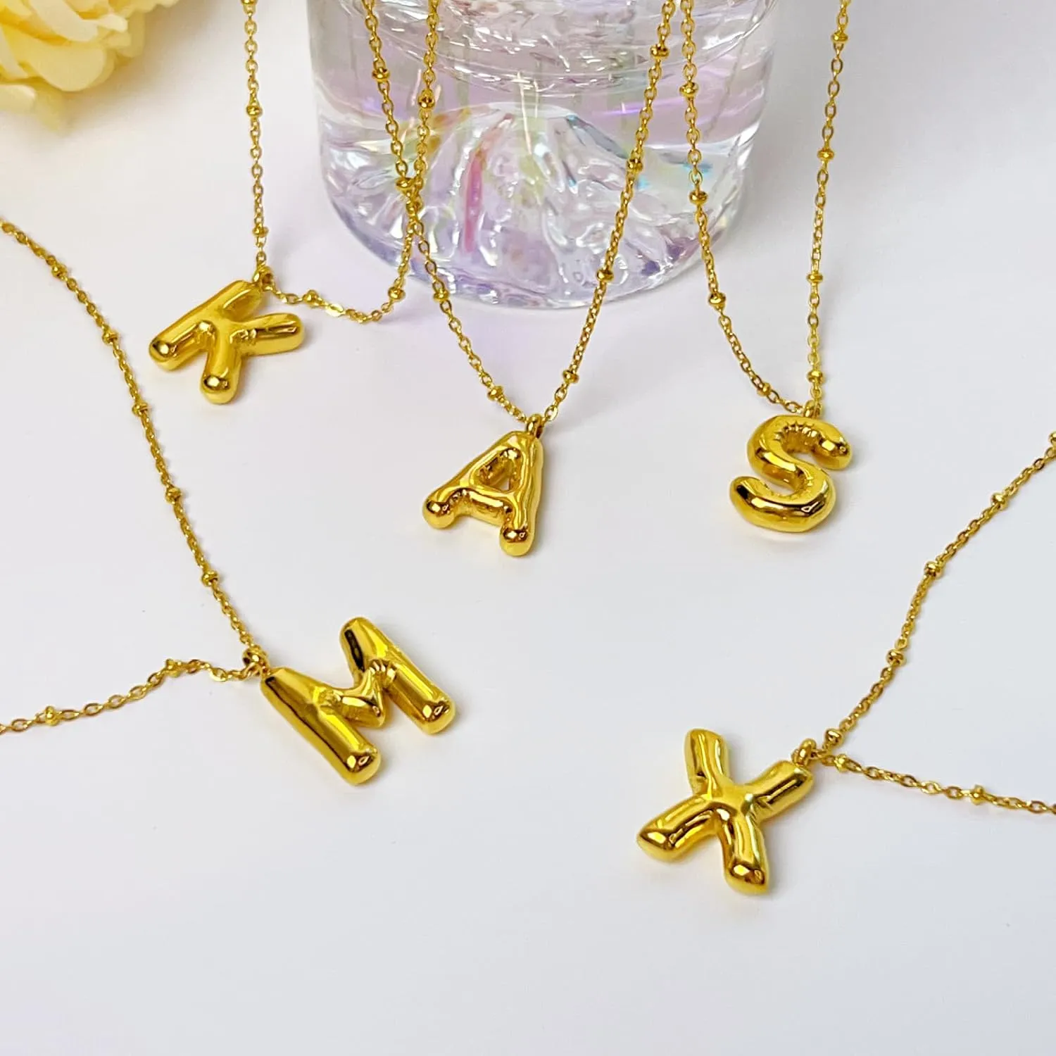 Bubble Letter Necklace Gold for Women, 18k Gold Bubble Initial Necklaces for Women Trendy Chunky Balloon Letter Bubble Name Initial Pendant Necklace Dainty Layered Gold Plated Jewelry