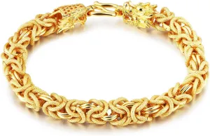 Buddha & Karma Double-Headed Golden Dragon Bracelet  Wealth, Strength & Protection Feng Shui Jewelry for Men & Women