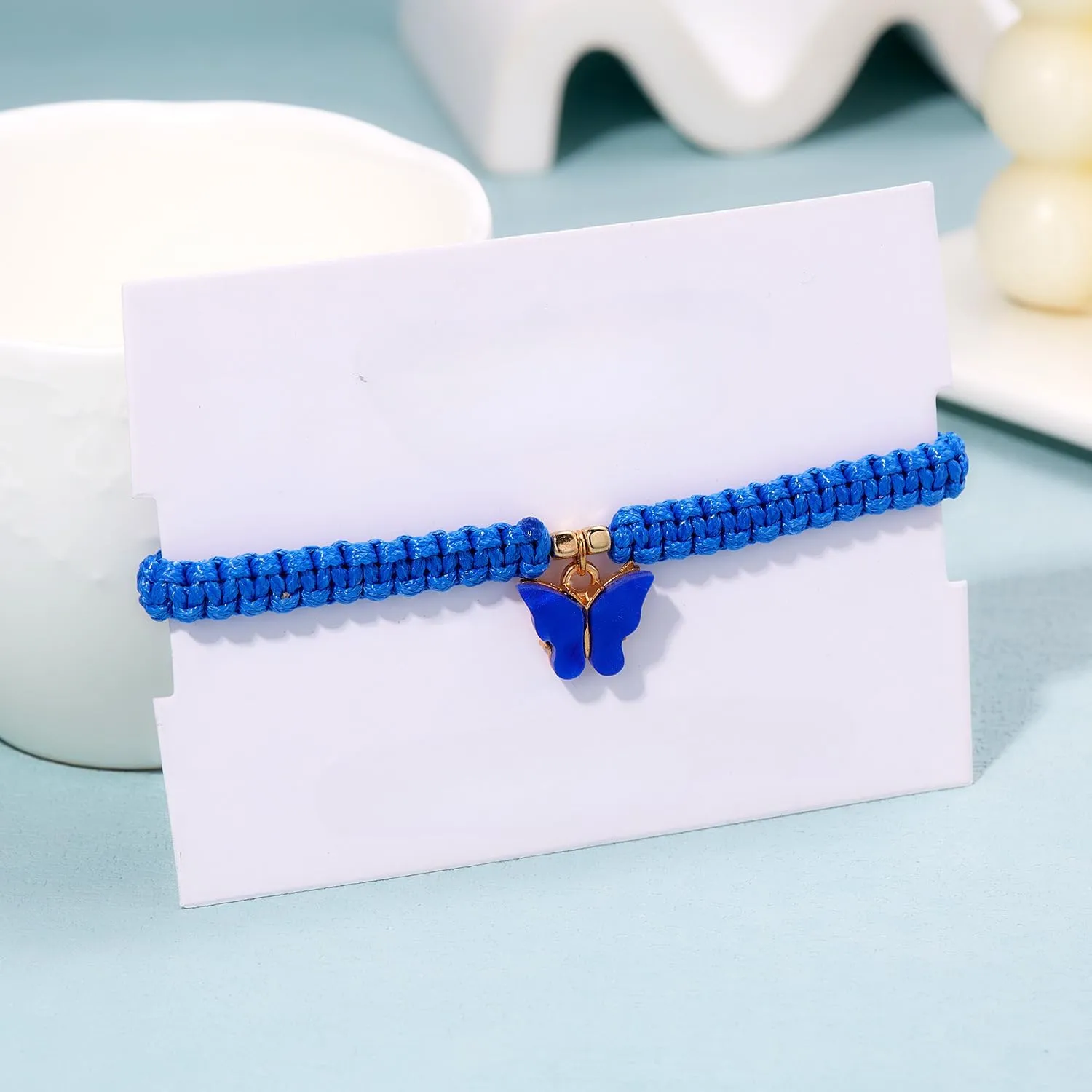 Butterfly Charm Strand Bracelet Handmade Adjustable Braided Bracelet Valentine's Day Birthday Party Friendship Jewelry Gifts