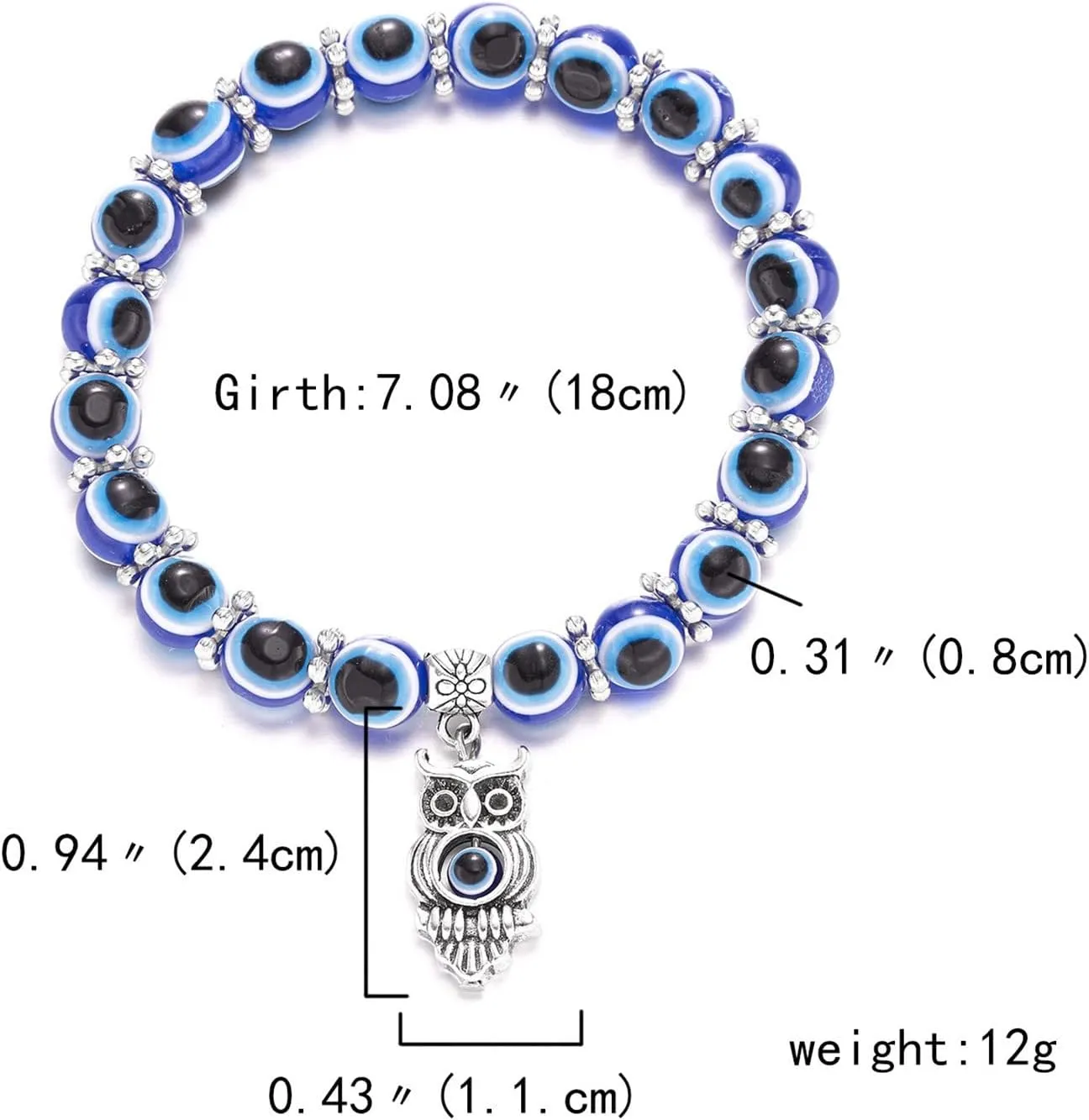 Caiyao Evil Eye Bead Bracelet Stretchy Hamsa Palm of Fatima Hand Butterfly Owl Elephant Tortoise Animal Amulet Bracelet for Women Men Friend Protection Jewelry Good Luck Gift