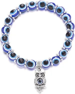 Caiyao Evil Eye Bead Bracelet Stretchy Hamsa Palm of Fatima Hand Butterfly Owl Elephant Tortoise Animal Amulet Bracelet for Women Men Friend Protection Jewelry Good Luck Gift