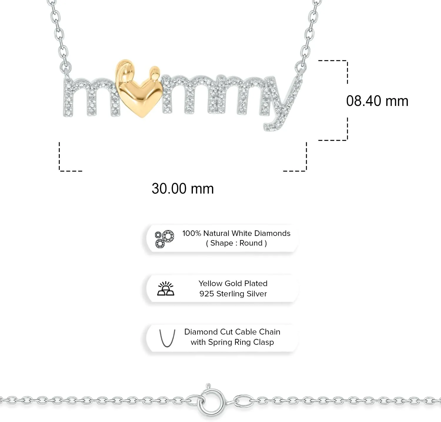 Cali Trove Mothers Day Birthday Gifts For Mom | 925 Sterling Silver Pendant for Women | 1/10cttw White Diamond Necklace for Women | 'Mommy' Pendant Necklace Gift for her | Fashion Jewelry for Women