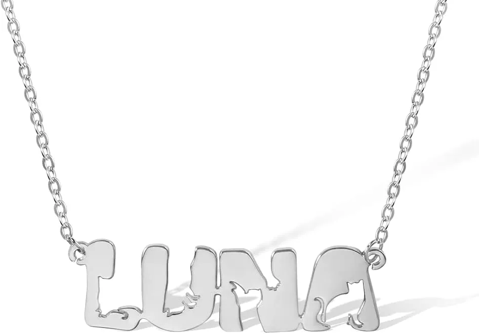 callie Personalized Cat Necklace for Women, Custom Name Pendant Necklace Gift for Cat Lovers