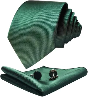 CANGRON Men Long Tie Set 63" XL Necktie with Pocket Square Cufflinks Giftbox