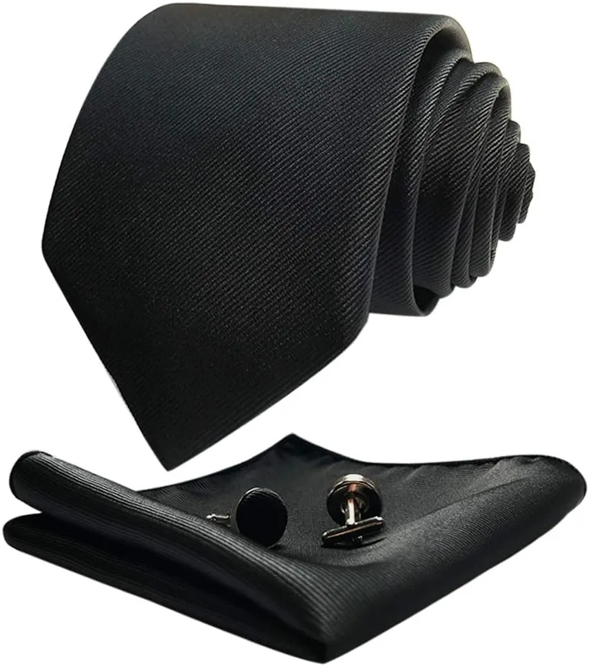 CANGRON Men Long Tie Set 63" XL Necktie with Pocket Square Cufflinks Giftbox