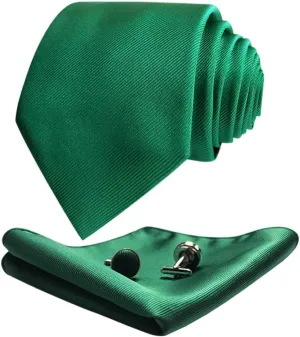 CANGRON Men Long Tie Set 63" XL Necktie with Pocket Square Cufflinks Giftbox