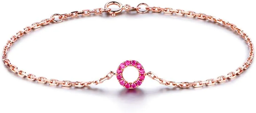 Carleen 14K Solid White/Rose Gold Open Circle Forever Love Friendship Genuine Blue Sapphire/Red Ruby Delicate Bracelet Dainty Jewelry Gift for Her Women Wife, 7"   1.2" Extender