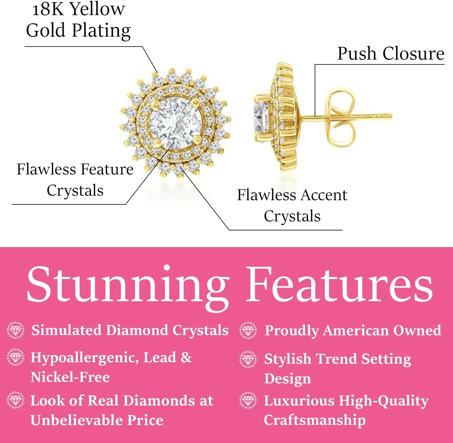 Cate & Chloe Cordelia 18k White Gold Plated Halo Stud Earrings | Silver Earrings for Women with Cubic Zirconia Crystals, Fashion Jewelry for Girls, Gift for Her