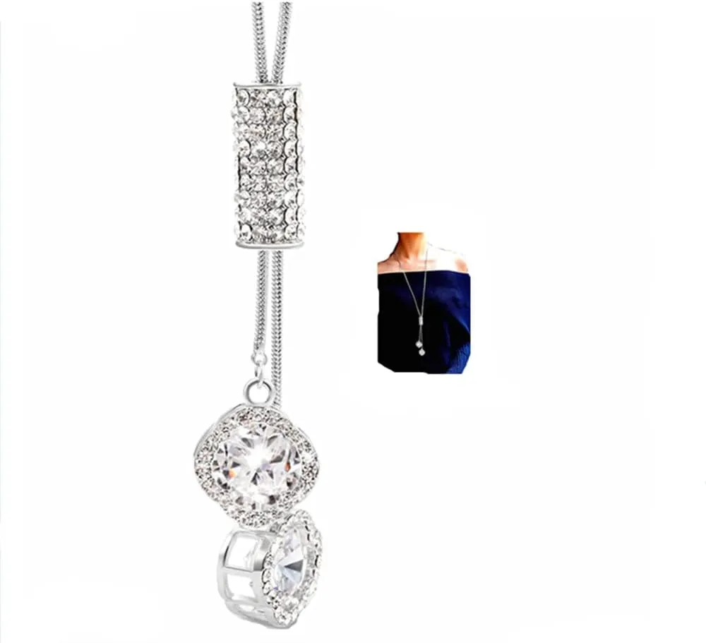 Cathercing Flower Rhinestone Pendant Long Necklace for Women Sweater Chain Statement Necklace Choker Adjustable Elegant Jewelry Accessories Dressy Collocation Winter Evening Party Wedding