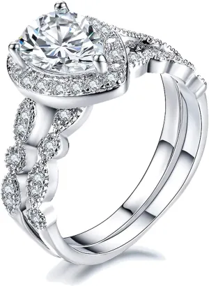 CEJUG 18k White Gold Plated Wedding Rings for Women Engagement Bands Bridal Set Pear Shape Teadrop 1.5Ct Cz Size 7