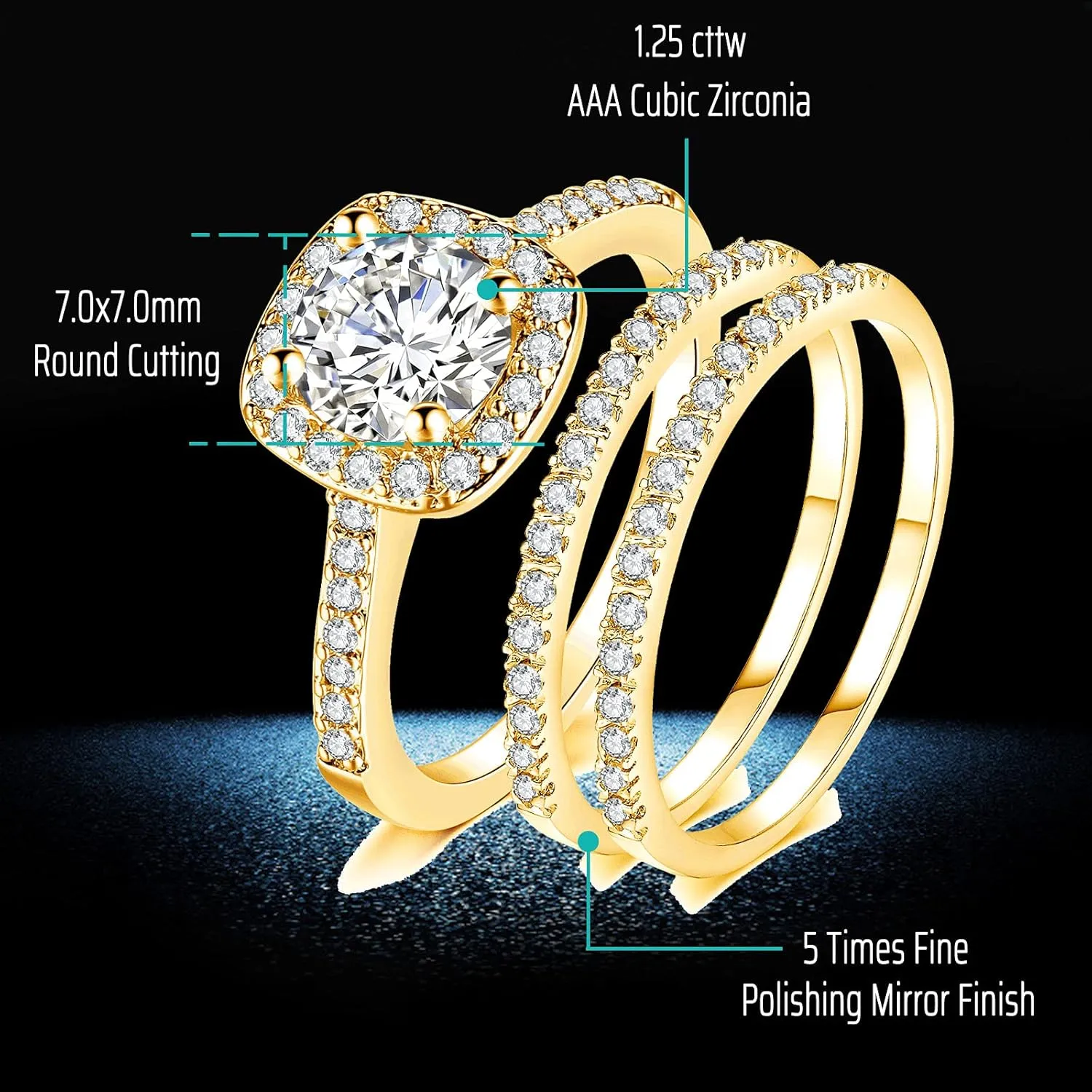 CEJUG 18k Yellow Gold Wedding Ring Sets for Him and Her Women Men Titanium Stainless Steel Bands 2Ct Cz Couple Rings