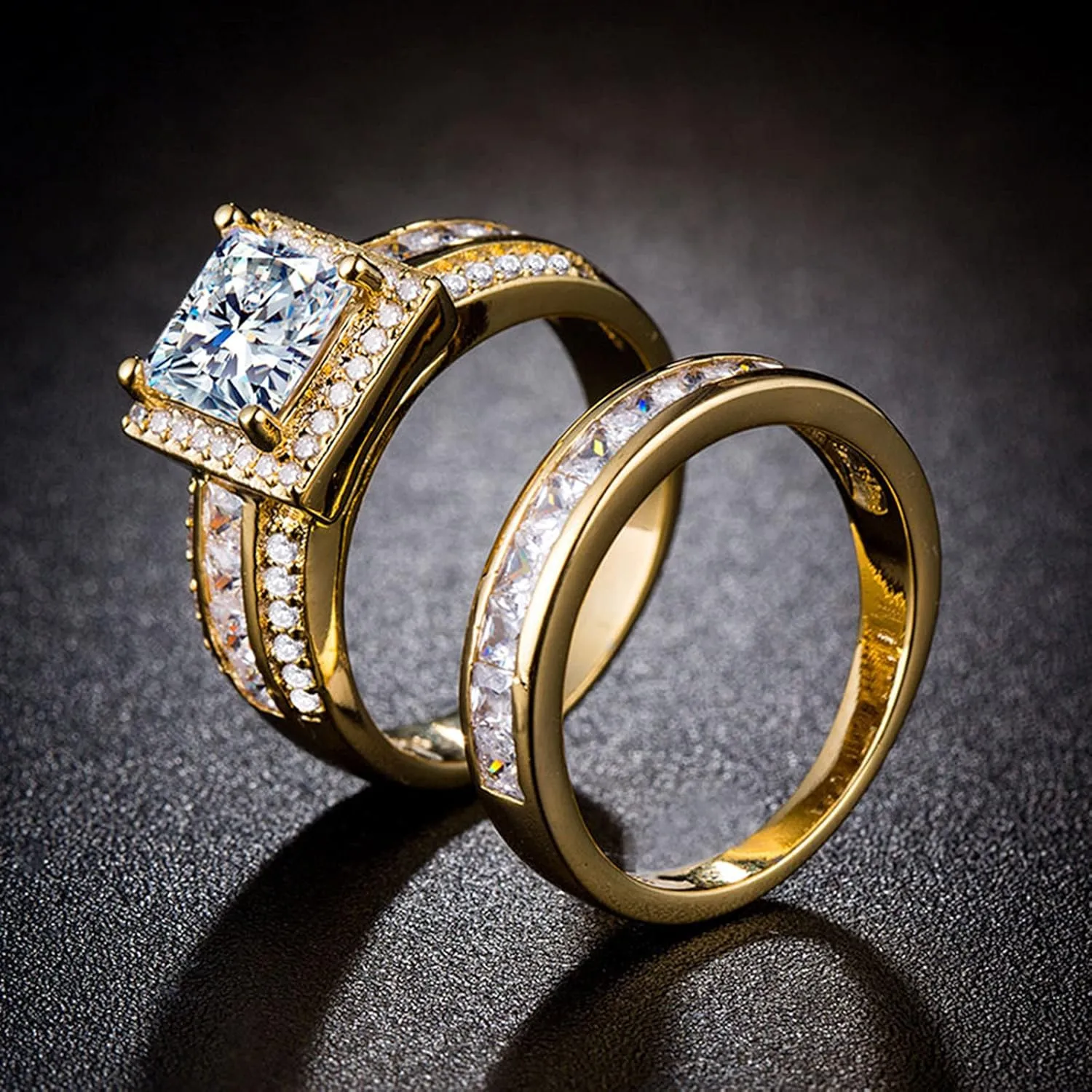 CEJUG 3Ct Princess Wedding Rings for Women Engagement Ring Set Bands 18k White Gold Plated Halo Cz Size 6-10