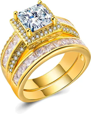 CEJUG 3Ct Princess Wedding Rings for Women Engagement Ring Set Bands 18k White Gold Plated Halo Cz Size 6-10