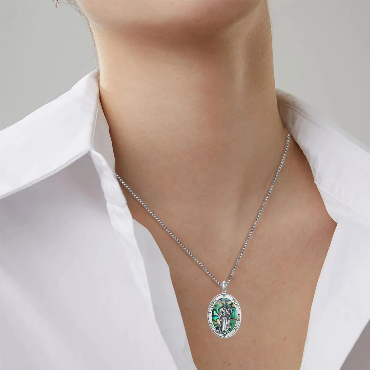 CEKAMA 925 Sterling Silver Patron Saint Medal Necklace For Men & Women Delicate Texture Protect Us Amulet Pendant With 20/22/24 Inches Chain Jewelry for Christmas Valentine Birthday