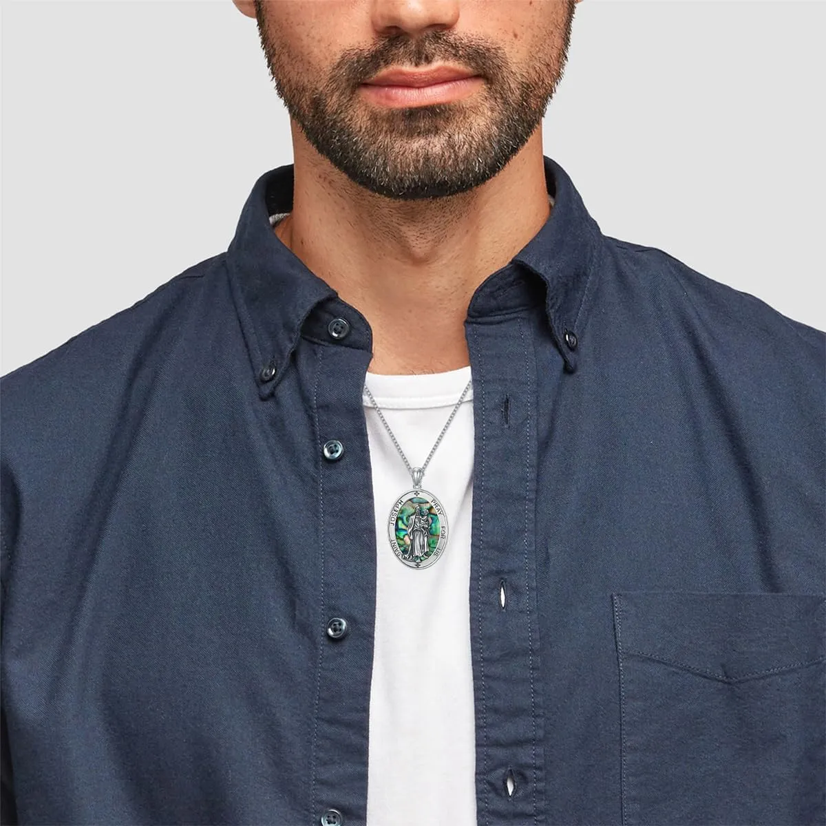 CEKAMA 925 Sterling Silver Patron Saint Medal Necklace For Men & Women Delicate Texture Protect Us Amulet Pendant With 20/22/24 Inches Chain Jewelry for Christmas Valentine Birthday