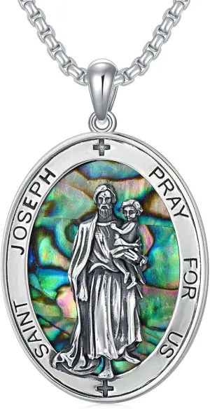 CEKAMA 925 Sterling Silver Patron Saint Medal Necklace For Men & Women Delicate Texture Protect Us Amulet Pendant With 20/22/24 Inches Chain Jewelry for Christmas Valentine Birthday
