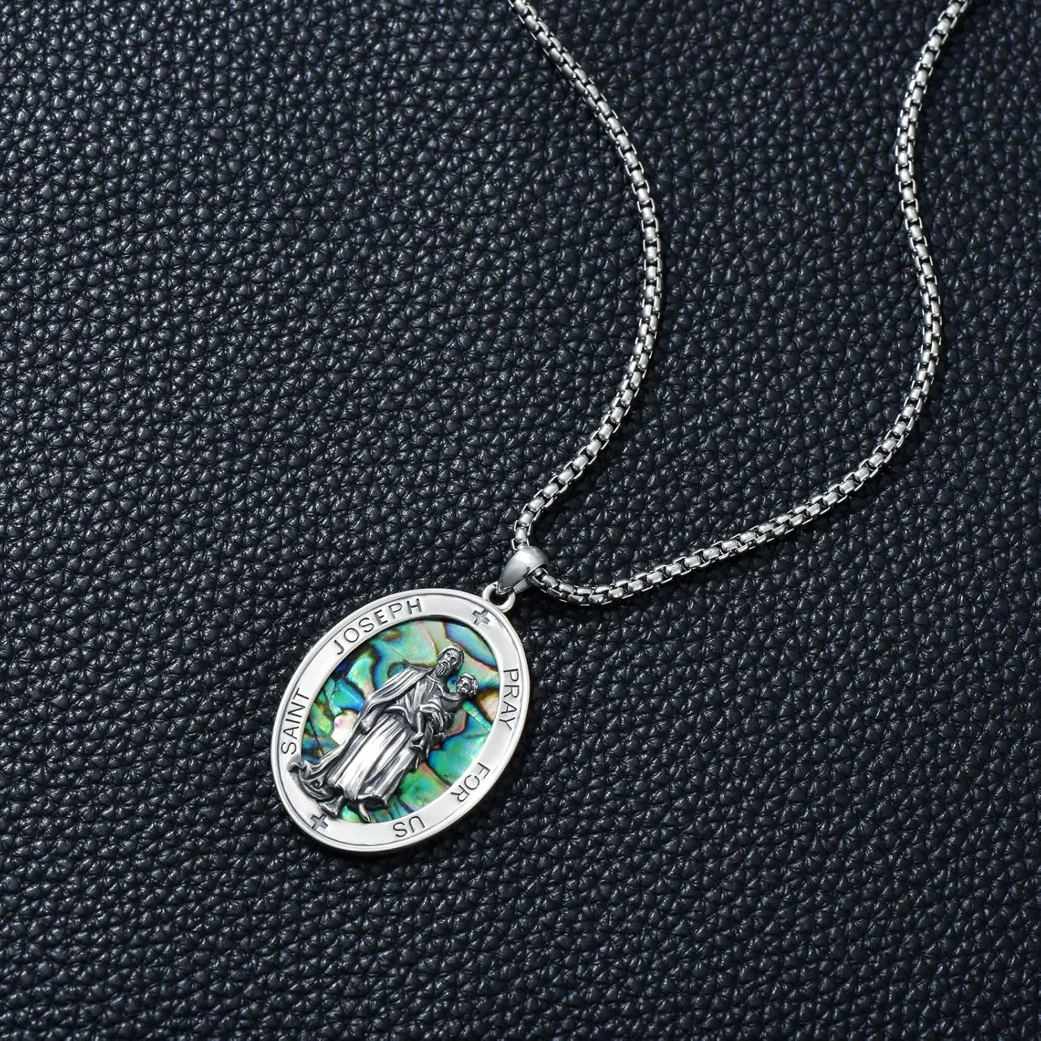 CEKAMA 925 Sterling Silver Patron Saint Medal Necklace For Men & Women Delicate Texture Protect Us Amulet Pendant With 20/22/24 Inches Chain Jewelry for Christmas Valentine Birthday