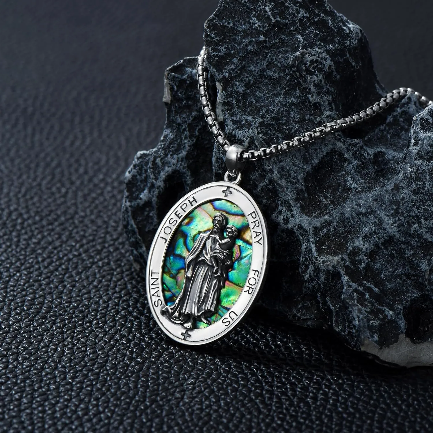 CEKAMA 925 Sterling Silver Patron Saint Medal Necklace For Men & Women Delicate Texture Protect Us Amulet Pendant With 20/22/24 Inches Chain Jewelry for Christmas Valentine Birthday
